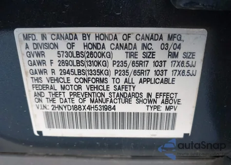 2004 Acura Mdx from USA, damaged, VIN 2HNYD188X4H531984